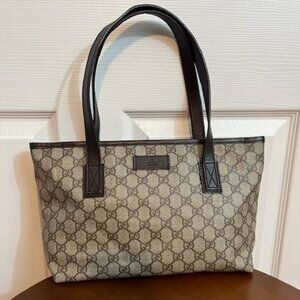 Gucci GG Supreme Canvas Tote Bag - Beige Brown Zip Top Silvertone NWT